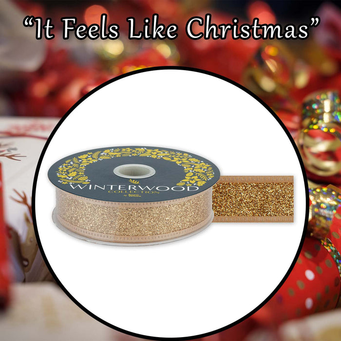 Christmas Ribbon Garland Decoration 4cm x 10cm Gold X 1