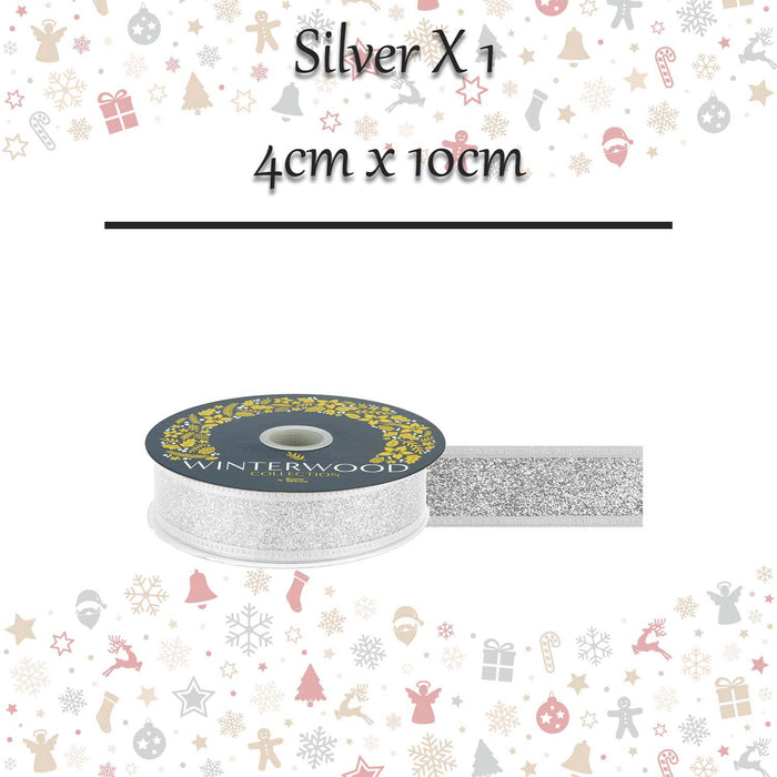 Christmas Ribbon Garland Decoration 4cm x 10cm Silver X 1