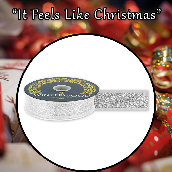 Christmas Ribbon Garland Decoration 4cm x 10cm Silver X 1