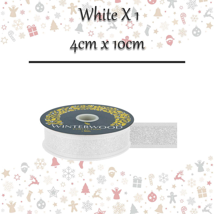 Christmas Ribbon Garland Decoration 4cm x 10cm White X 1