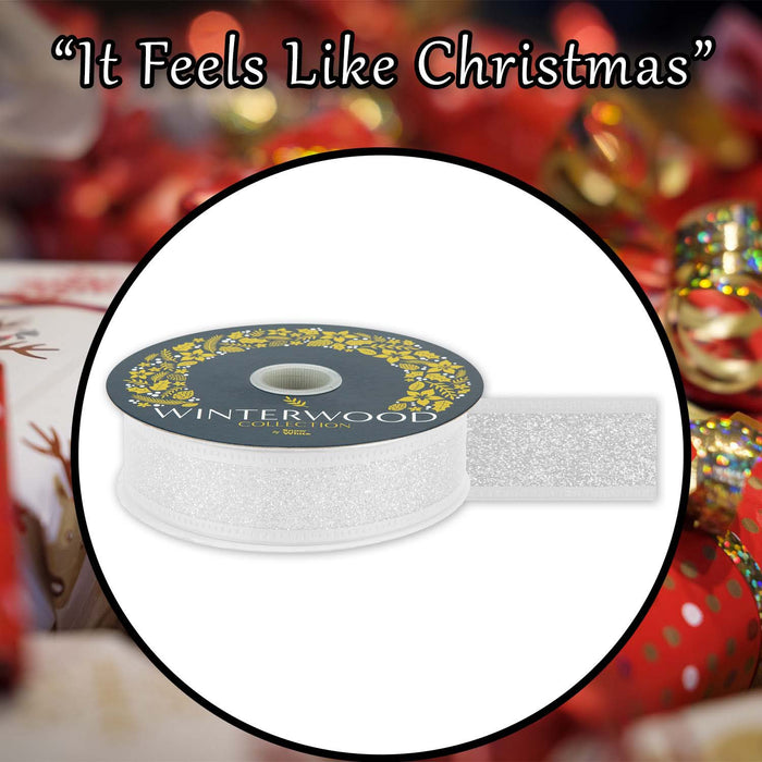 Christmas Ribbon Garland Decoration 4cm x 10cm White X 1