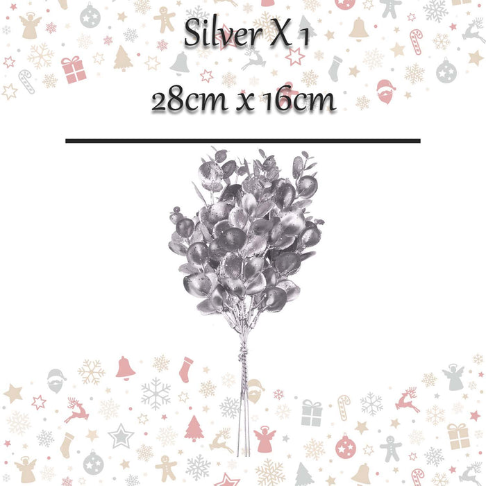 Christmas Eucalyptus Bush Decoration 28cm x 16cm Silver X 1