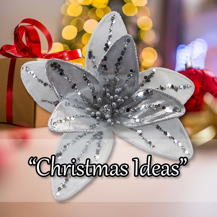 Christmas Velvet Flower Clip Decoration 12cm x 6cm White X 1