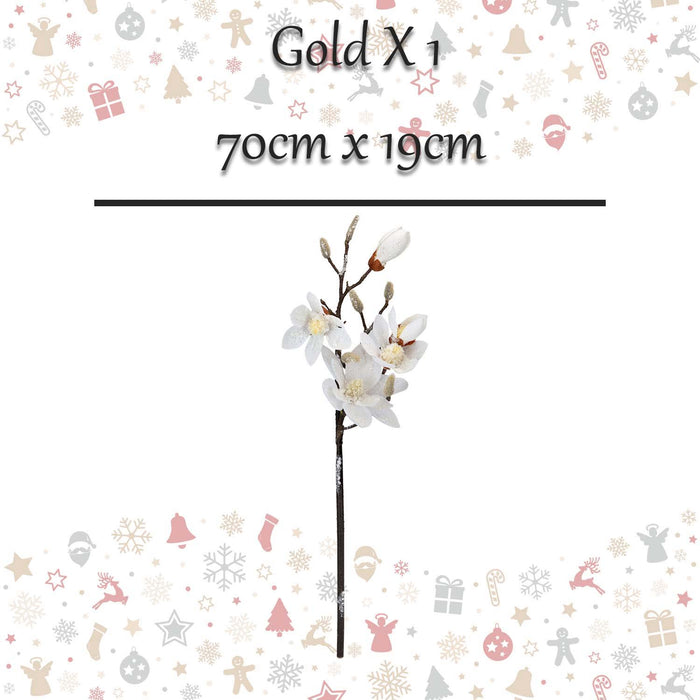 Christmas Fabric Magnolia Spray Decoration 70cm x 19cm Gold X 1