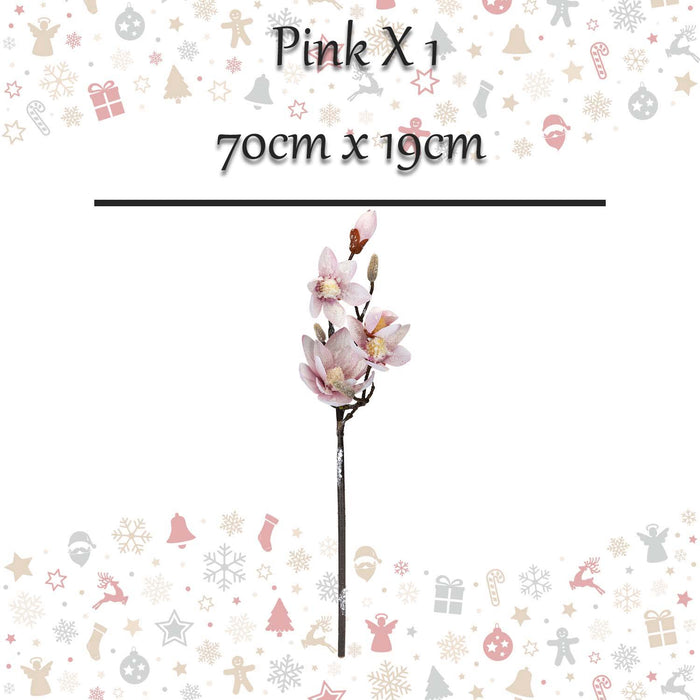 Christmas Fabric Magnolia Spray Decoration 70cm x 19cm Pink X 1
