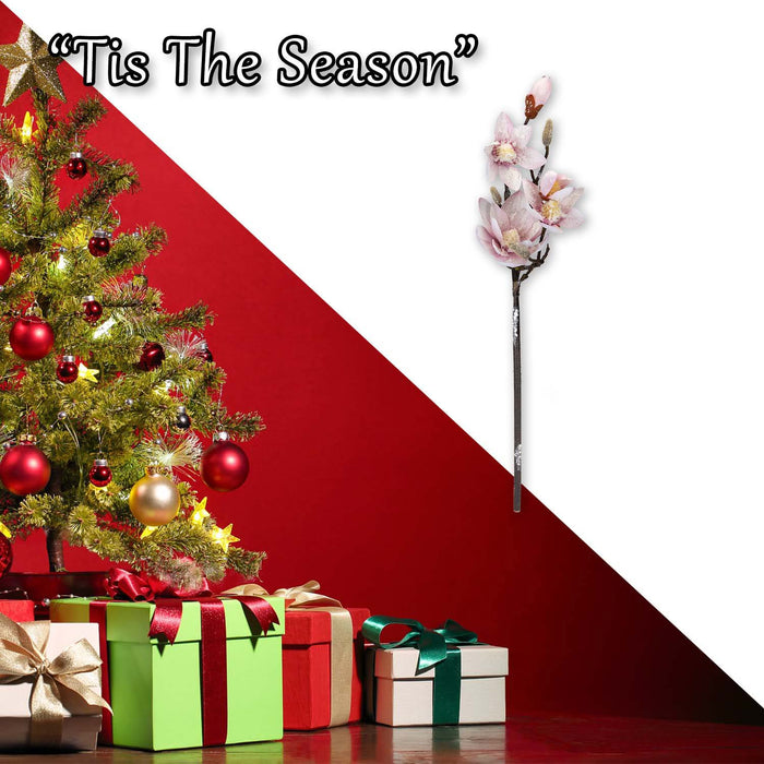Christmas Fabric Magnolia Spray Decoration 70cm x 19cm Pink X 1