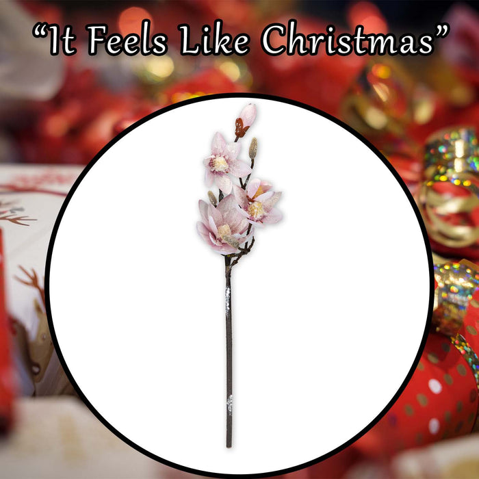 Christmas Fabric Magnolia Spray Decoration 70cm x 19cm Pink X 1