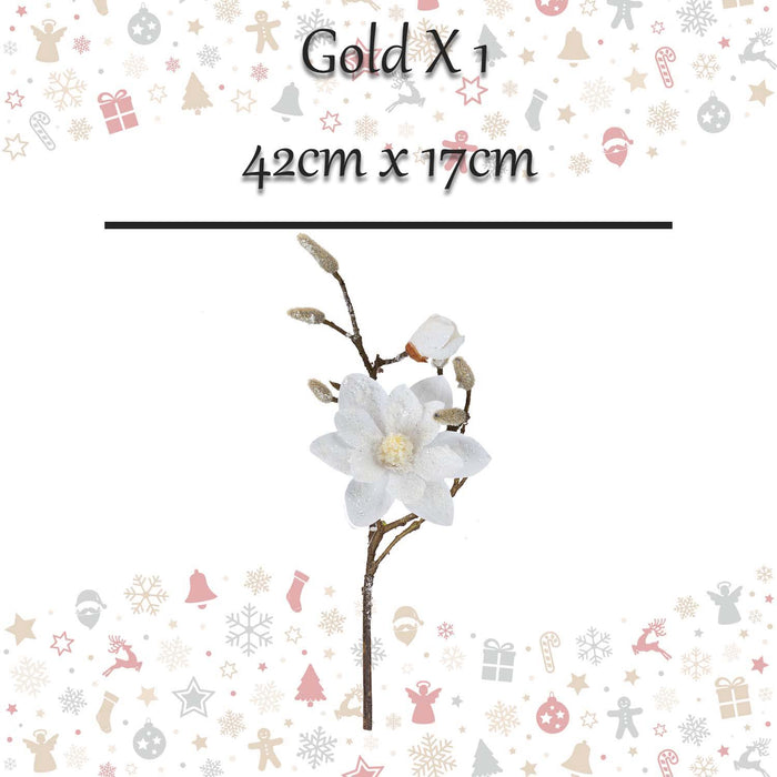Christmas Fabric Magnolia Spray Decoration 42cm x 17cm Gold X 1