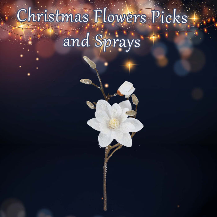 Christmas Fabric Magnolia Spray Decoration 42cm x 17cm Gold X 1
