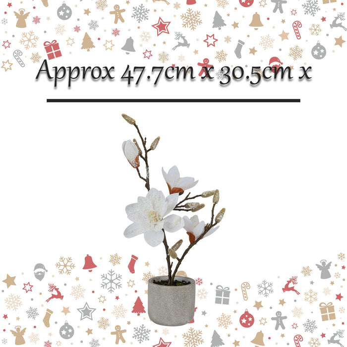 Fabric Magnolia Tree Snow Potted Plant Artificial X 1 47.7cm x 30.5cm Cream