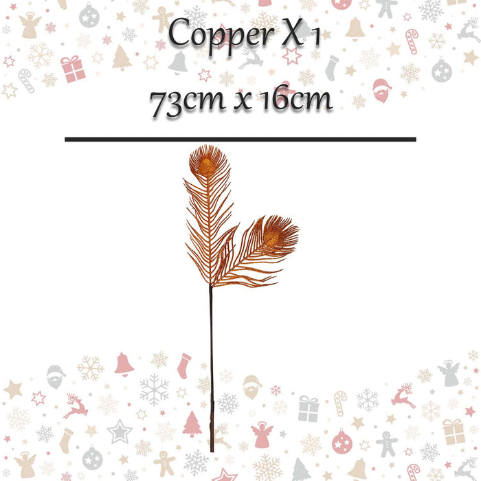 Christmas Peacock Feather Stem Decoration 73cm x 16cm Copper X 1