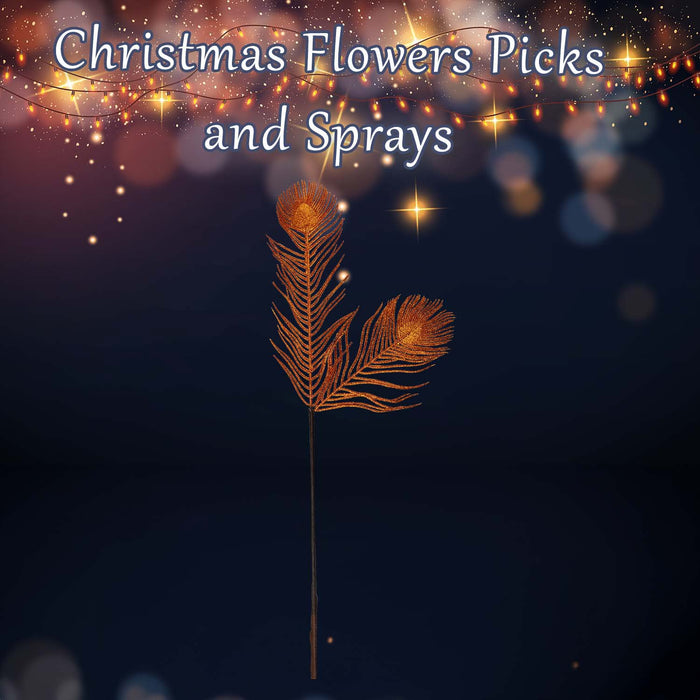 Christmas Peacock Feather Stem Decoration 73cm x 16cm Copper X 1