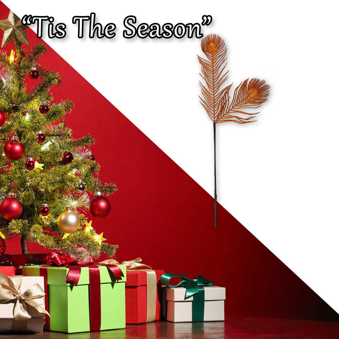 Christmas Peacock Feather Stem Decoration 73cm x 16cm Copper X 1