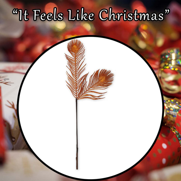 Christmas Peacock Feather Stem Decoration 73cm x 16cm Copper X 1