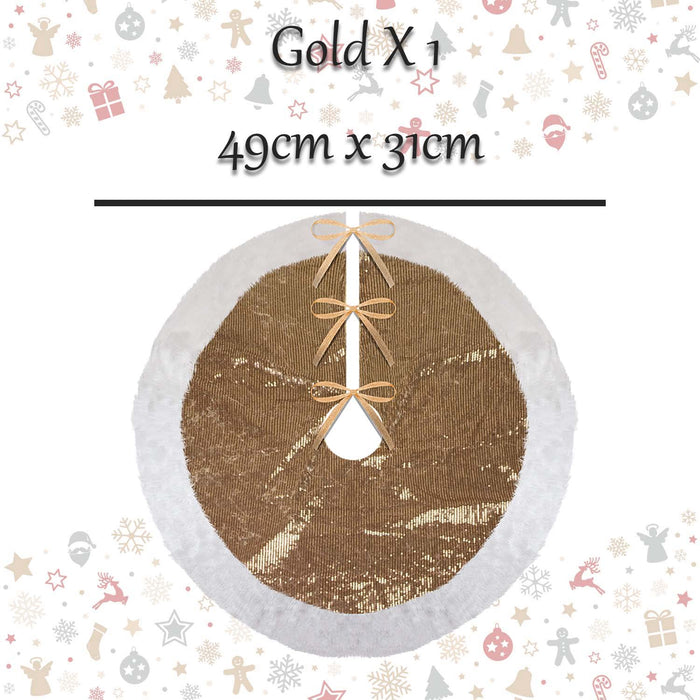 Christmas Sequin Tree Skirt Decoration 49cm x 31cm Gold X 1