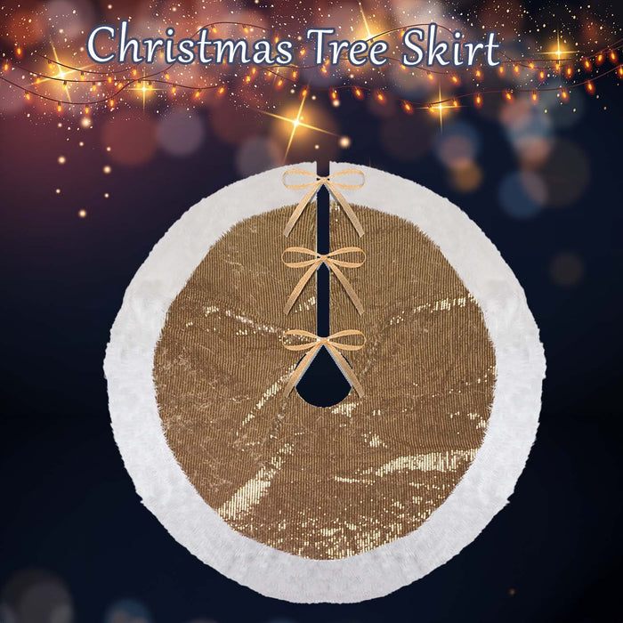 Christmas Sequin Tree Skirt Decoration 49cm x 31cm Gold X 1