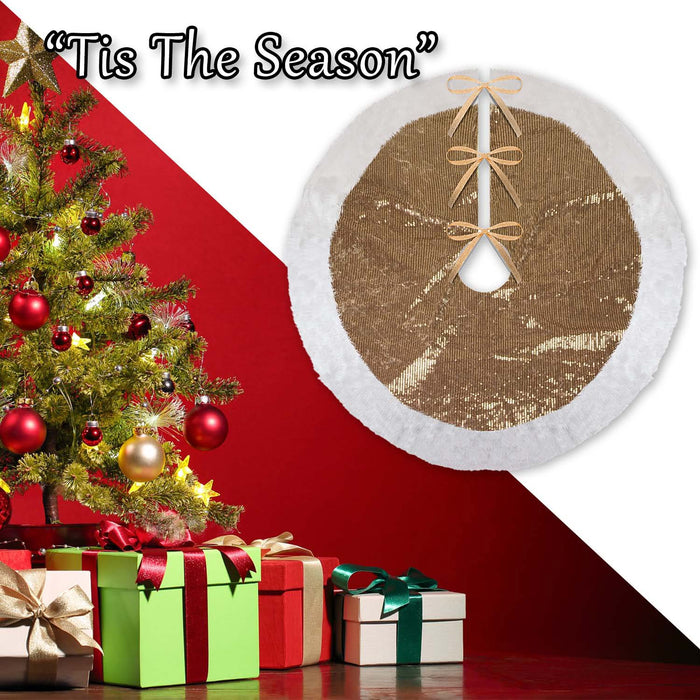 Christmas Sequin Tree Skirt Decoration 49cm x 31cm Gold X 1