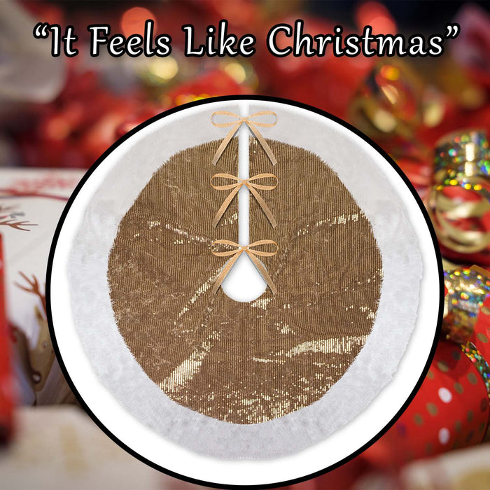 Christmas Sequin Tree Skirt Decoration 49cm x 31cm Gold X 1