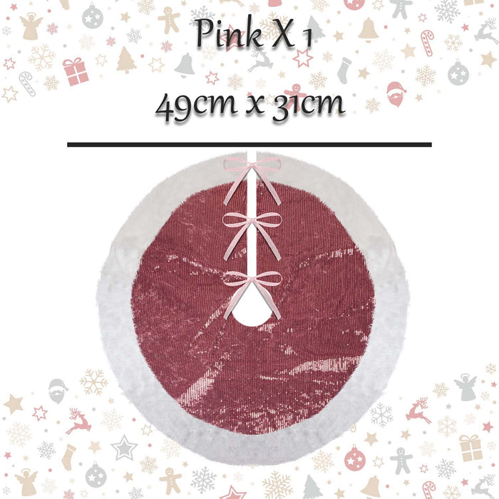 Christmas Sequin Tree Skirt Decoration 49cm x 31cm Pink X 1