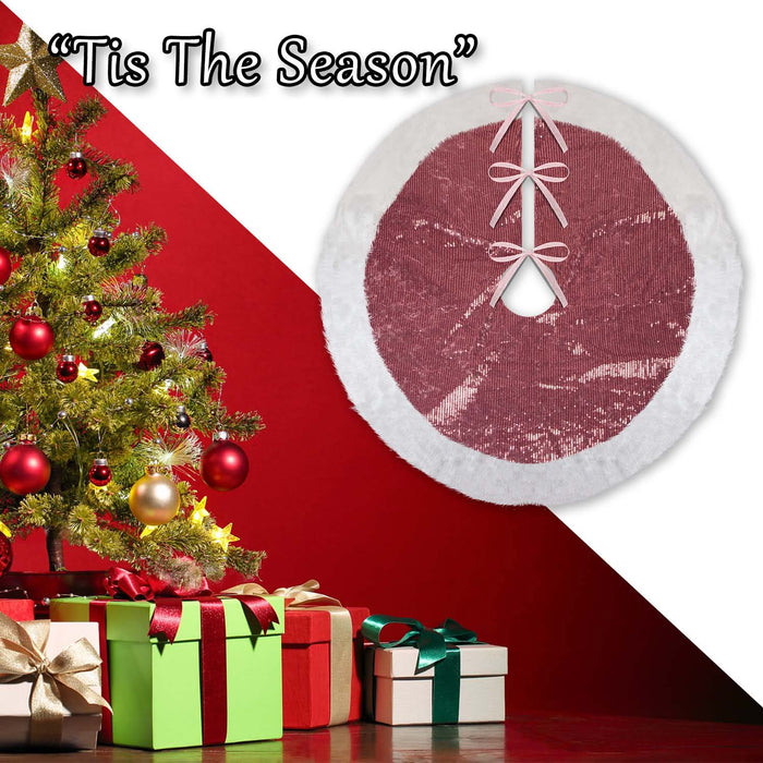 Christmas Sequin Tree Skirt Decoration 49cm x 31cm Pink X 1
