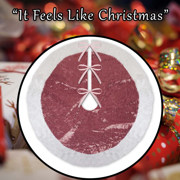 Christmas Sequin Tree Skirt Decoration 49cm x 31cm Pink X 1