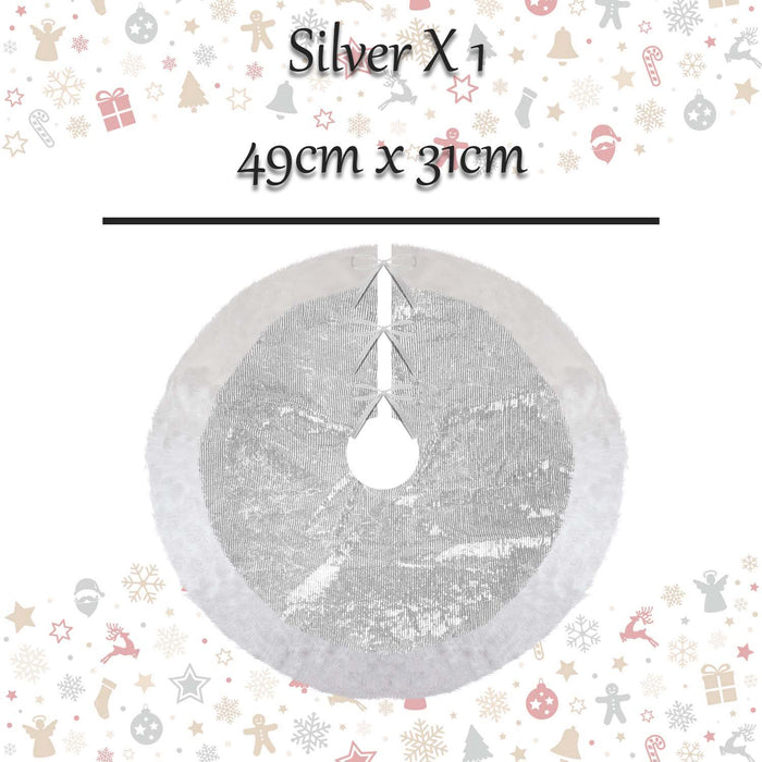 Christmas Sequin Tree Skirt Decoration 49cm x 31cm Silver X 1