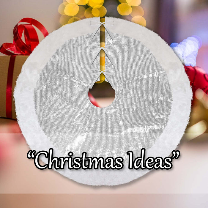 Christmas Sequin Tree Skirt Decoration 49cm x 31cm Silver X 1