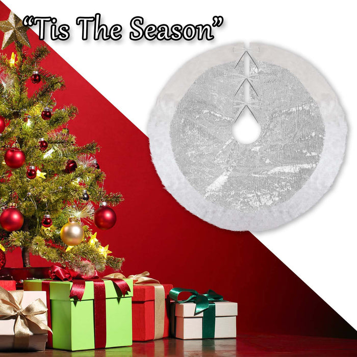 Christmas Sequin Tree Skirt Decoration 49cm x 31cm Silver X 1