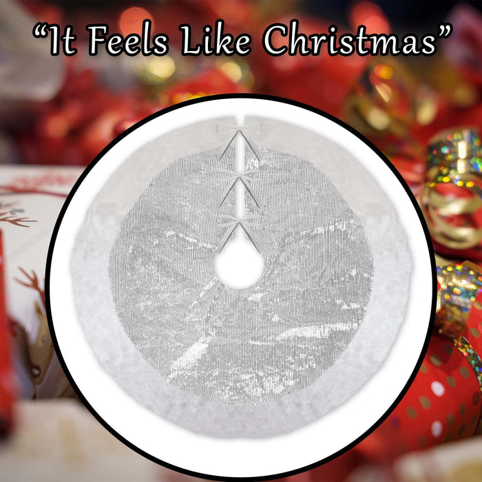 Christmas Sequin Tree Skirt Decoration 49cm x 31cm Silver X 1