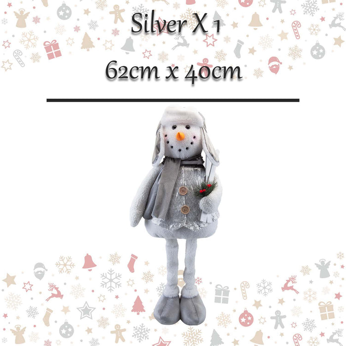 Christmas Standing Snowman Decoration 62cm x 40cm Silver X 1