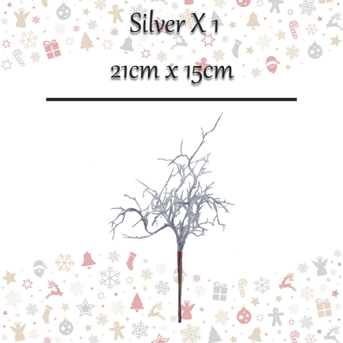 Christmas Curly Twig Pick Decoration 21cm x 15cm Silver X 1