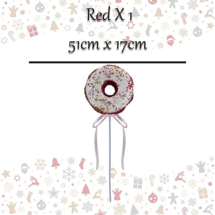 Christmas Doughnut Pick Decoration 51cm x 17cm Red X 1