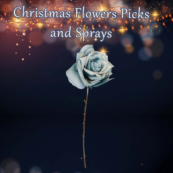 Christmas Glitter Rose Decoration 47cm x 18cm Blue X 1
