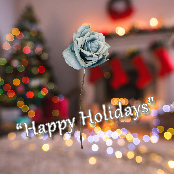 Christmas Glitter Rose Decoration 47cm x 18cm Blue X 1