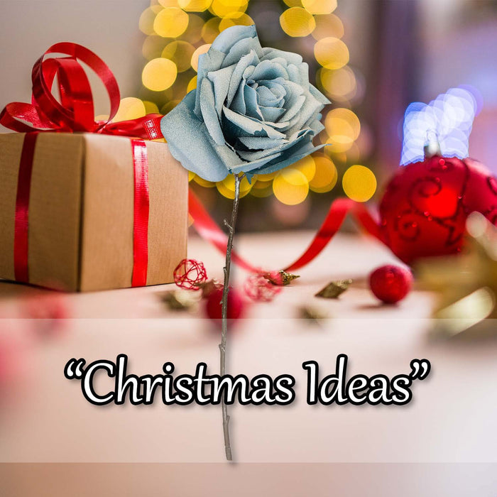 Christmas Glitter Rose Decoration 47cm x 18cm Blue X 1