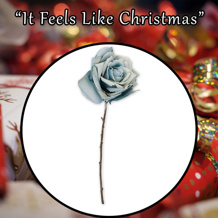 Christmas Glitter Rose Decoration 47cm x 18cm Blue X 1