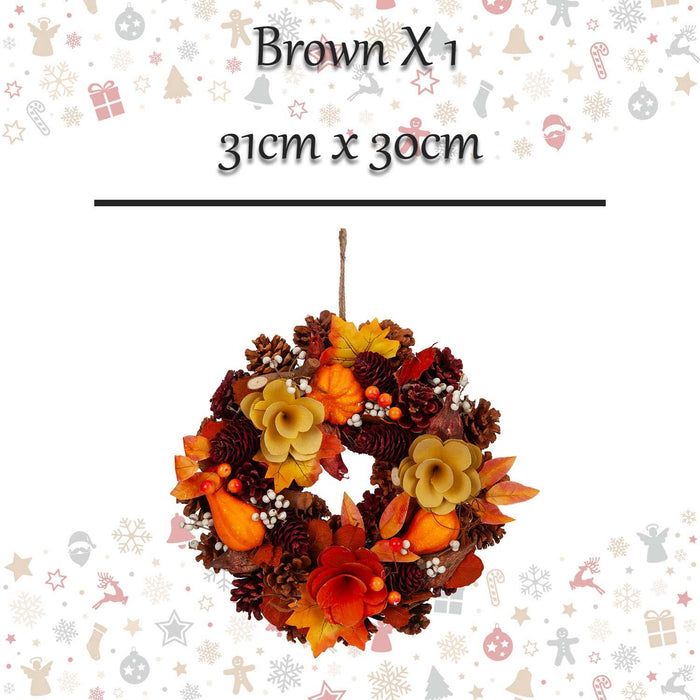 Christmas Auntumnal Wreath with Box Decoration 31cm x 30cm Brown X 1