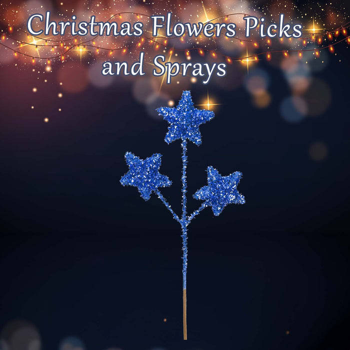 Christmas Glitter Star Pick Decoration 38cm x 18cm Blue X 1