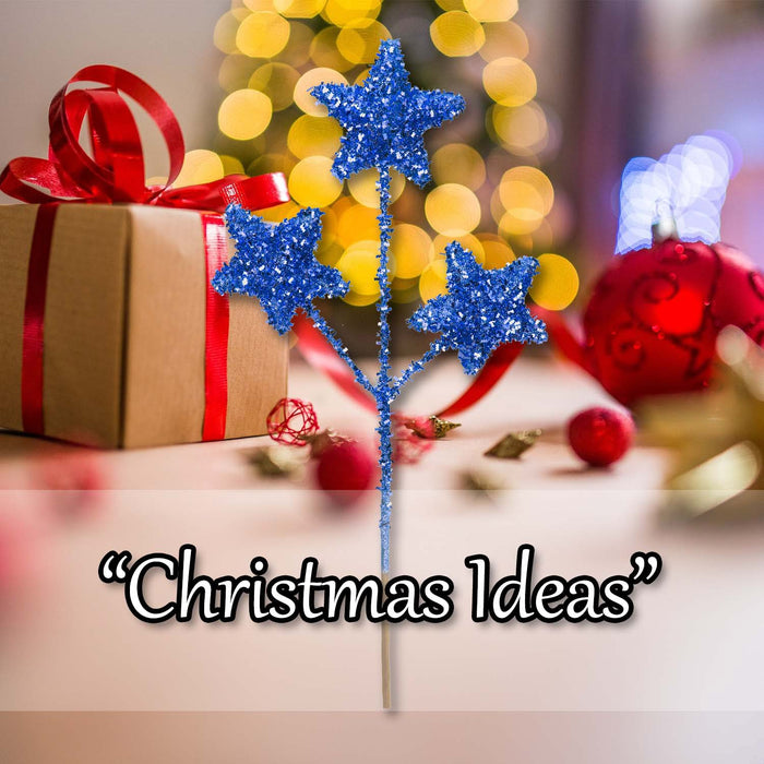 Christmas Glitter Star Pick Decoration 38cm x 18cm Blue X 1