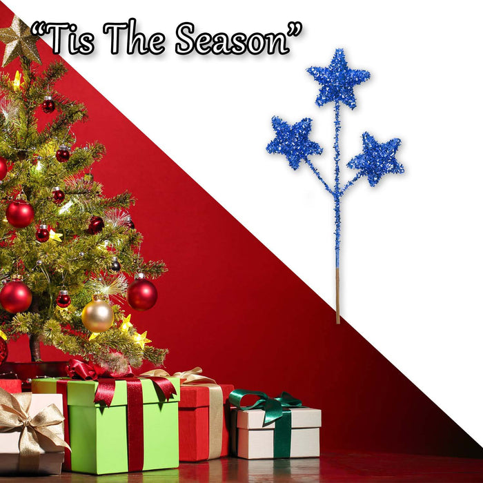 Christmas Glitter Star Pick Decoration 38cm x 18cm Blue X 1