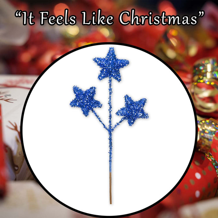 Christmas Glitter Star Pick Decoration 38cm x 18cm Blue X 1