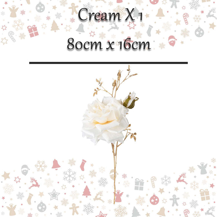Christmas Rose Spray Pick Decoration 80cm x 16cm Cream X 1