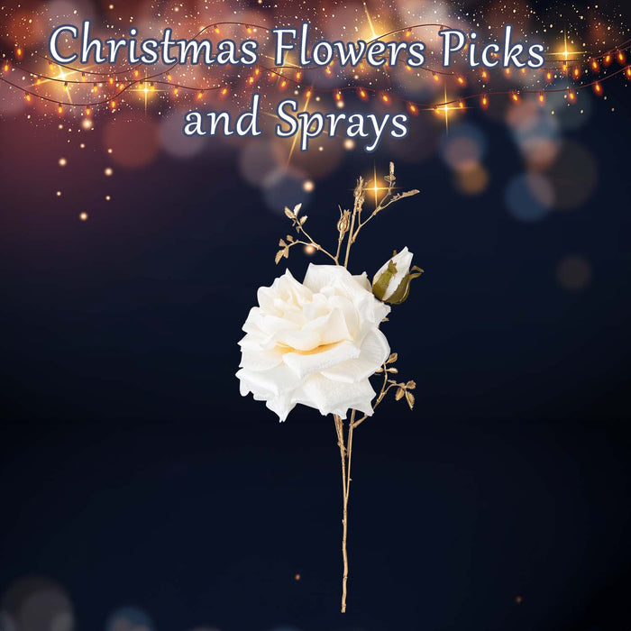 Christmas Rose Spray Pick Decoration 80cm x 16cm Cream X 1