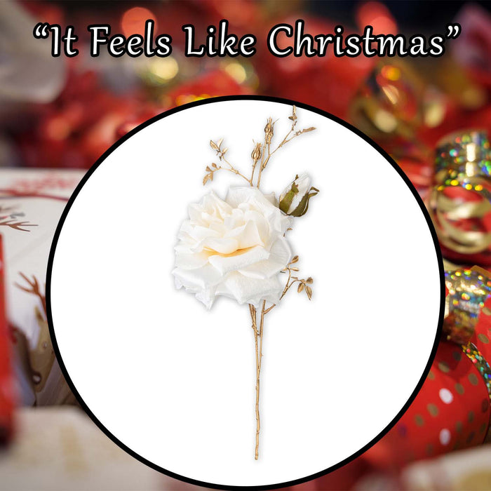 Christmas Rose Spray Pick Decoration 80cm x 16cm Cream X 1