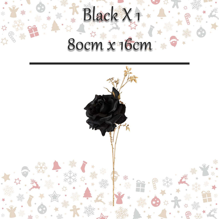 Christmas Rose Spray Pick Decoration 80cm x 16cm Black X 1