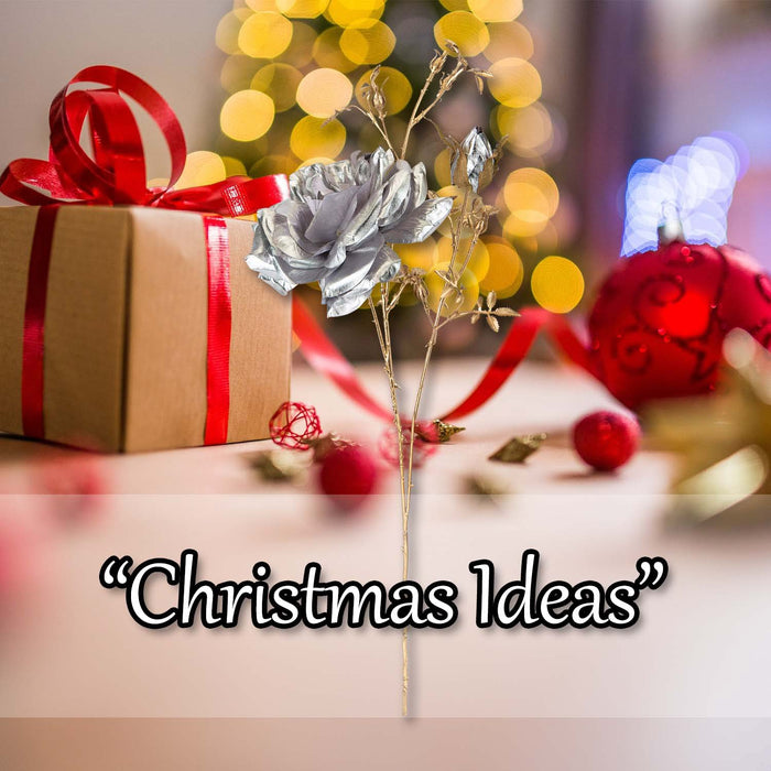 Christmas Rose Spray Pick Decoration 80cm x 16cm Silver X 1
