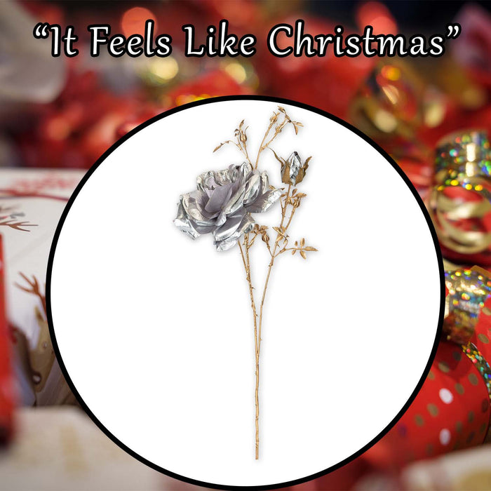 Christmas Rose Spray Pick Decoration 80cm x 16cm Silver X 1