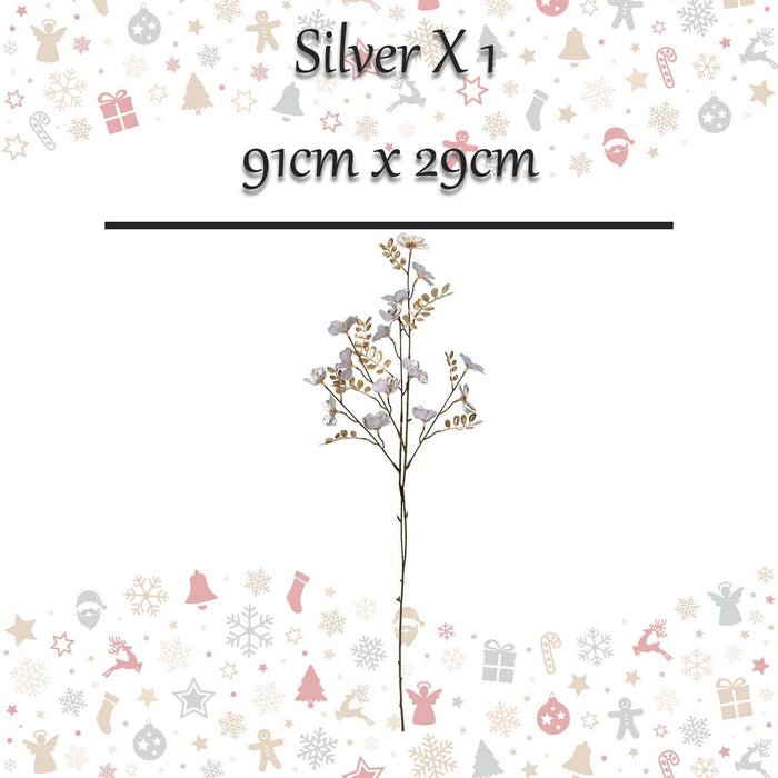 Christmas Daisy Spray Decoration 91cm x 29cm Silver X 1