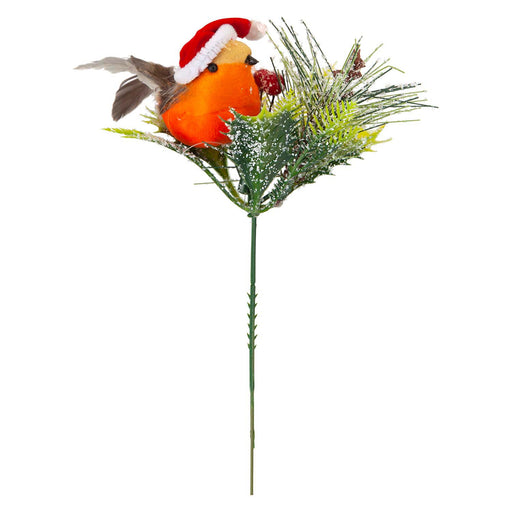 Christmas Pine Pick with Robin Decoration 19cm x 17cm Red X 1