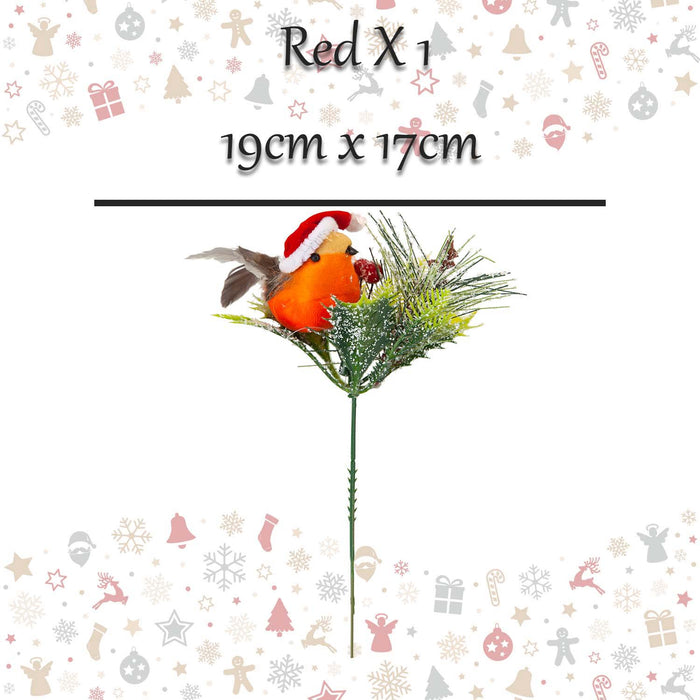 Christmas Pine Pick with Robin Decoration 19cm x 17cm Red X 1